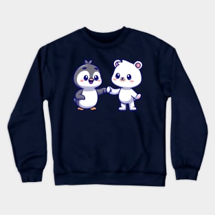 Cute Polar Bear With Penguin Cartoon Crewneck Sweatshirt